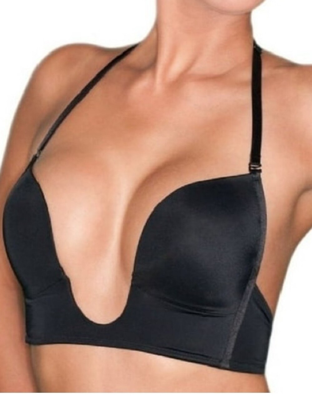 Fullness U-Shape Deep Plunge Low Back Cleavage Boost Multiway Bra, Black, 38D